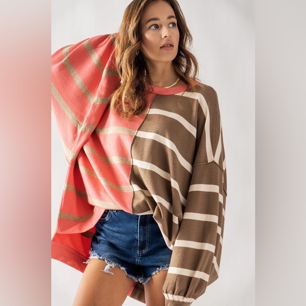 Striped Brown and Coral Sweater